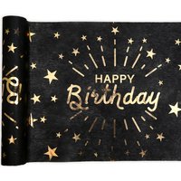 Tischläufer "Happy Birthday" in schwarz-gold aus Polyester, 5m x 30cm von Santex