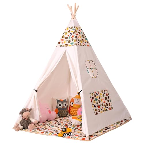 Kinder Tipi Zelt - Leinwand Spielhaus Tipi mit Matte, leicht für 1-12 Jahre Jungen, Mädchen, Erstellen Sie einen privaten kleinen Raum für Kind von SanzIa