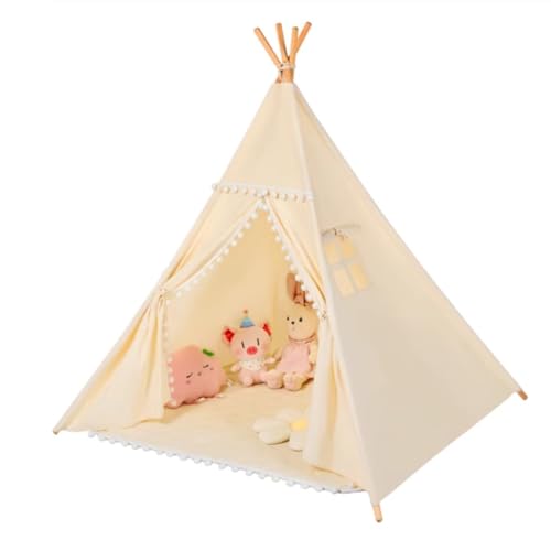 Kids Teepee Tent - faltbares, tragbares Spielzelt aus Segeltuch mit Matte, leicht für 1-12 jährige Jungen, Mädchen, Schaffen Sie einen privaten kleinen Raum für Ihr Kind von SanzIa