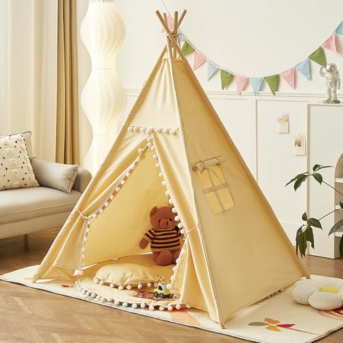 Tipi Zelt für Kinder, Indoor Outdoor faltbares Spielhaus, Schaffen Sie einen unabhängigen Raum für Ihr Kind, erhöhen Sie die Eltern-Kind-Interaktion(Yellow) von SanzIa