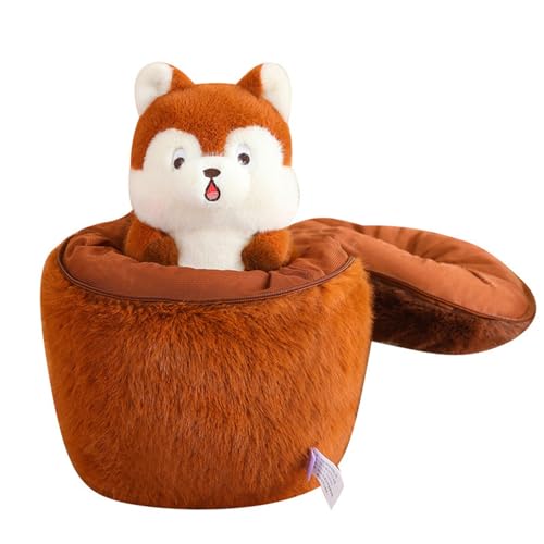 Sarah Duke Plüschtier Eichhörnchen Nuss 2er Set, Weich Plüsch Kuscheltier Eichhörnchen mit Nussförmiges Kissen, Eichkätzchen Plüsch Puppe Spielzeug Kinder Geschenk (20cm -Nuss 35x25cm) von Sarah Duke