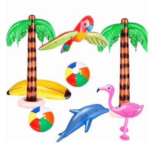 Sarini Aufblasbare Palmen, Flamingos, Papageien, Delfine, Bananen, Wasserbälle für Hawaii-Partys, Dekoration für Luau-Partys, Hintergrund, 8 Stück von Sarini