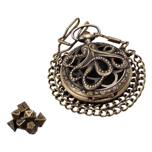 Sarini Mini-DND-Würfelset,Steampunk-Taschenuhr mit hohlem Oktopus,DND-Geschenk,Dungeons-and-Dragons-Geschenke mit Geschenkbox,Rollenspiel-Brettspielzubehör von Sarini