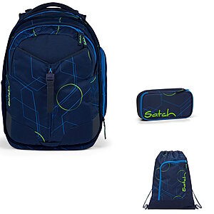 Satch Match Blue Tech 3 tlg Schulrucksack-Set. Schulrucksack-Set von Satch