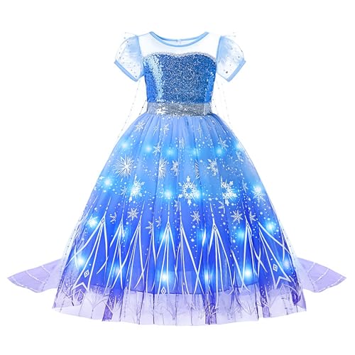 LED Leuchtendes Prinzessin Kleid Mädchen,Light Up Prinzessin Kostüm Kleid,Kinder Prinzessin Kostüm für Karneval Party Cosplay Halloween und Weihnachten Prinzessin Kleid Mädchen Kostüm Blau Lila von Sathychanpy