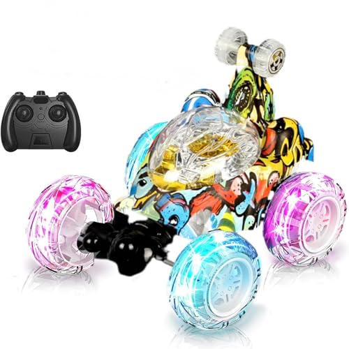 Sathychanpy Ferngesteuertes Auto, RC Stunt Auto Monstertruck, 2.4Ghz 360°-Drehung LED Ferngesteuertes Auto mit USB Kabel, Ferngesteuertes Auto Mädchen Kinder Junge ab 3 4 5 6 7 8 9 10 Jahre von Sathychanpy