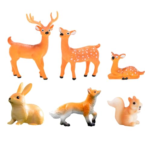 6 Stück Woodland Tiere Figuren Waldtiere Figuren Spielzeug Miniatur Wald Tierfiguren Miniaturtiere Spielzeug mit Hirsch Fuchs Kaninchen Eichhörnchen für Wald Kuchen Topper Weihnachten Party Deko von Satiskid