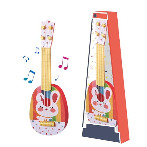 Gitarre für Kinder 36cm Kindergitarre Mini Gitarre Ukulele Gitarre Spielzeug mit 4 Stimmbare Saiten, Gitarre Musikspielzeug Ukulele Instrument für Kleinkinder, Anfänger, Geschenk (Kaninchen) von Satiskid