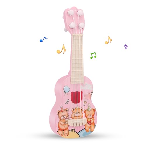 Kinder Ukulele 26cm Kinder Ukulele Gitarre Spielzeug mit 4 verstellbaren Saiten Mini Kinder Musikinstrumente Early Educational Acoustic Spielzeug für Kleinkinder Anfänger Geschenk (Bär) von Satiskid