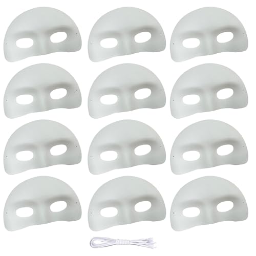 Satiskid 12 Stück DIY weiße Halbmasken, rein weiße Graffiti-Masken, handbemalte Masken für Persönlichkeit kreatives Design Tanzparty, Cosplay Halloween Masken von Satiskid