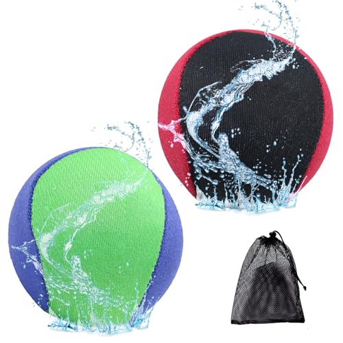 Satiskid 2 Stück Wasser Bouncing Ball mit Netz Aufbewahrungstasche, Weiche Schnell Trocknende Wasser Springen Bälle Lustige Bounce Wasser Ball, Skimming Bälle Wasser überspringen Bälle für Pool Strand von Satiskid