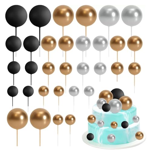 Satiskid 32 Stück Schaumstoffkugel Kuchen Topper Dekoration, Runde Kuchendekorationen, Silber Schwarz & Gold Mini Ballon Kuchen Einsatz Dekoration für Hochzeit Party Geburtstag Kuchen Dekorieren Satiskid 32 Stück Schaumstoffkugel Kuchen Topper Dekoration, Runde Kuchendekorationen, Silber Schwarz & Gold Mini Ballon Kuchen Einsatz Dekoration für Hochzeit Party Geburtstag Kuchen Dekorieren von Satiskid