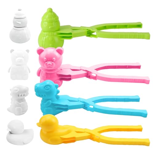 Satiskid 4 Stücke Schneeball Maker Clips, Winter Cartoon Schneeball Maker Clip Set mit Schneemann, Bär, Dinosaurier, Ente Form, Winter Outdoor Schneekampf Spiele, Strand Sand Lehm Form Werkzeuge von Satiskid