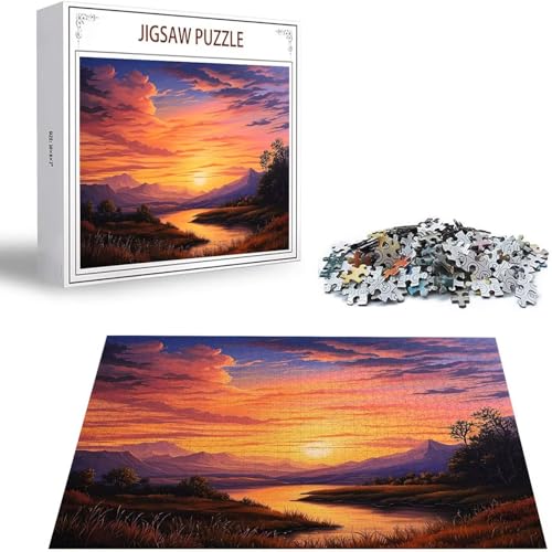 Sonnenuntergang Puzzle 500 Teile Landschaft Puzzle Erwachsene, Holzpuzzle Erwachsene, DIY Groß Puzzelmatten, Premium Klassische Wooden Jigsaw, Holzpuzzle ab 14 Jahren für Jungen, Geschenke S-276 von Saweefog