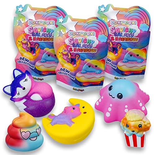 #sbabam Doki Doki Squishy Galaxy and Rainbow, Spielzeug ab 3 Jahre für Kinder, 3er-Pack, Weiches und Farbenfrohes Squishy Spielzeug als Baby Geschenk - Tiere Figuren wie Einhorn, Fuchs und Andere von #sbabam