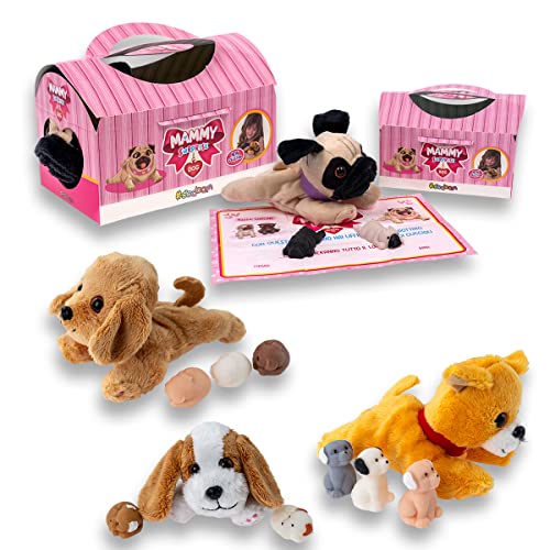 #sbabam Mammy Dog Surprise New Edition, Super Weiches Kuscheltier Hund mit Niedlichen Welpen, 2er-Pack, Plüschtier mit Tragetasche, Spielzeug ab 3 Jahre, Kleine Tiere Figuren als Baby Geschenk von #sbabam