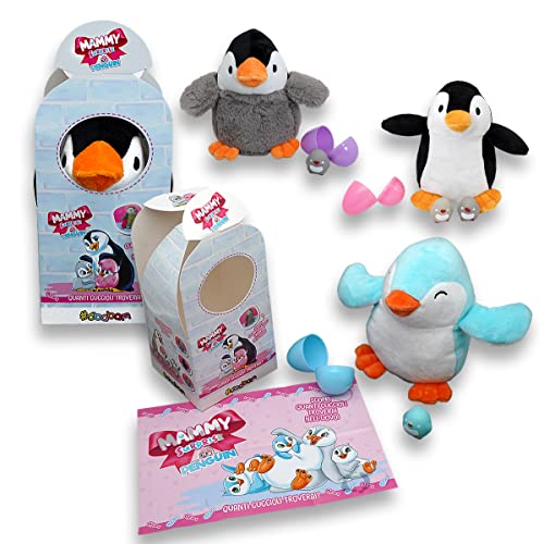 #sbabam Mammy Surprise Penguin, Super Weiches Pinguin Kuscheltier mit Niedlichen Jungen, Plüschtier mit Tragetasche, Spielzeug ab 3 Jahre mit Tiere Figuren als Baby Geschenk, 34x25 cm von #sbabam