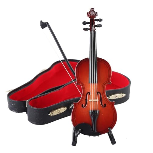 Mini Violine Modell 8cm Realistische Dekorative Miniaturgeige Nicht Funktional Und Inklusive Ständer Etui Leder O5N2 von Sbyzm