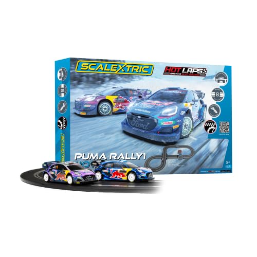 Scalextric C1452P 1:32 Ford Puma WRC Hot Laps 532cm - 5,3m Streckenlänge, mit 2 Handreglern, Rennstrecken-Set, Slotcar, Rennbahn,2 Autos von Scalextric