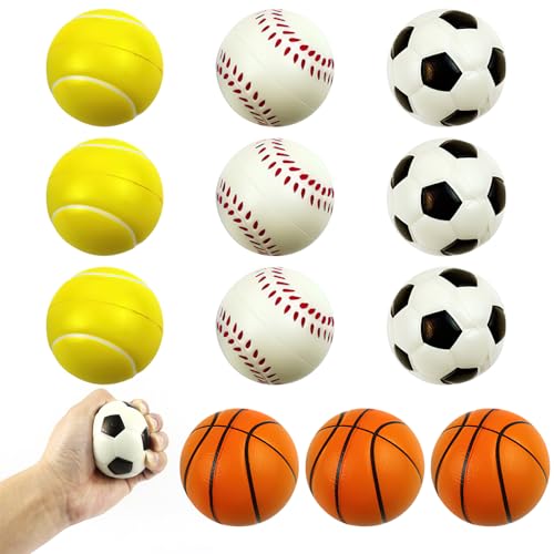 Scettar 12 Mini-Sportbälle, Stressbälle Kinder, Mini-Fußball, Basketball, Tennis, Baseball, Schaumstoffbälle Stressabbau für Kinder und Erwachsene von Scettar