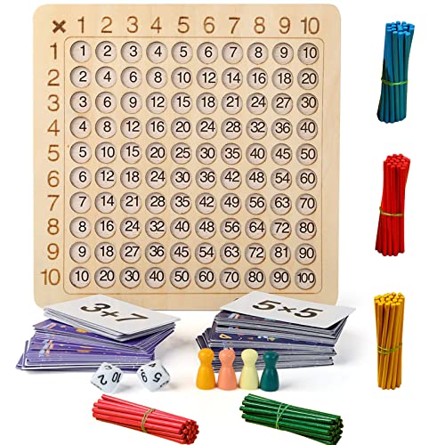 Scettar Hölzerne Montessori Multiplikation & Addition 2 in 1 Mathe Board Game, Multiplikationslehrmittel für die Frühkindliche Bildung, Vorschule Lustiges Zählen Montessori Spielzeug für Kind von Scettar