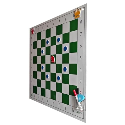 Schach Demonstrationsbrett Demobrett selbsthaftend, 80x80cm, Feld 80mm grün/weiß, Figuren gelb/rot, didaktische Punkte blau von SchachQueen