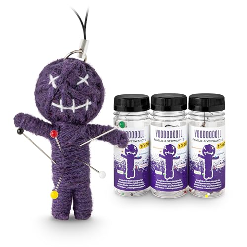 3er-Pack: Voodoo Doll in Dose | lustige Mini-Voodoo-Puppe to go | DIE BUCKLIGE VERWANDTSCHAFT Voodoo-doll | imaginäre Strafen für Schwiegermütter, böse Onkels und Tanten, vorwitzige Schwippschwager und geldgierige Nichten und Neffen von Scherzboutique