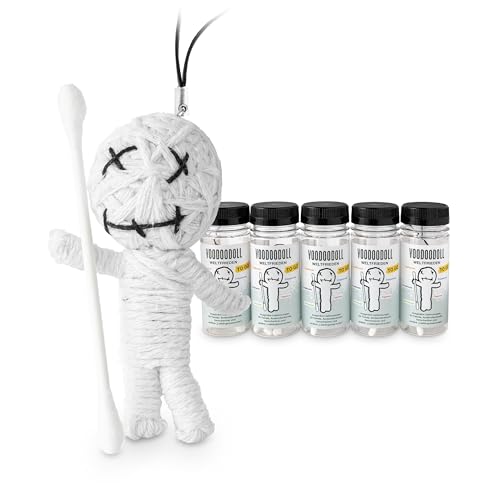 Scherzboutique 5er-Pack: Voodoo Doll in Dose | lustige Mini-Voodoo-Puppe to go | WELTFRIEDEN Voodoo-doll | imaginäre Liebkosungen für Feinde, Andersdenkende und alle, die es dringend nötig haben von Scherzboutique