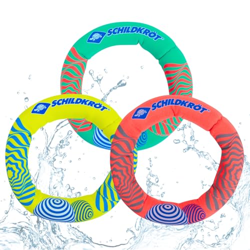 Schildkröt Diving Rings, gut zu greifen, 970326 Neopren Tauchringe 3 Stück I Ø 14cm I Wasser-/ Tauchspielzeug für Kinder I Sandfüllung I Stehen senkrecht am Grund, Bunt, Diametro 14 cm von Schildkröt