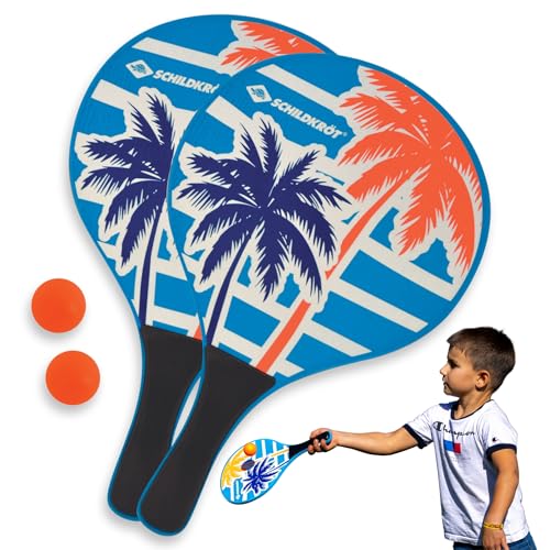 Schildkröt® Beach Paddle Ball Set Ocean, 2 Schläger aus lackiertem Holz, 2 Bälle, in wiederverschließbarer Netztasche, der Klassiker unter den Strandspielen, 970157 von Schildkröt