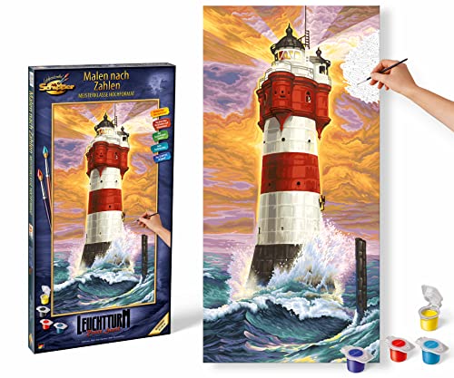 Schipper 609220399 Malen nach Zahlen - Leuchtturm Roter Sand - Bilder malen für Erwachsene, inklusive Pinsel und Acrylfarben, 40 x 80 cm, Mehrfarbig, 40x80 cm von Schipper