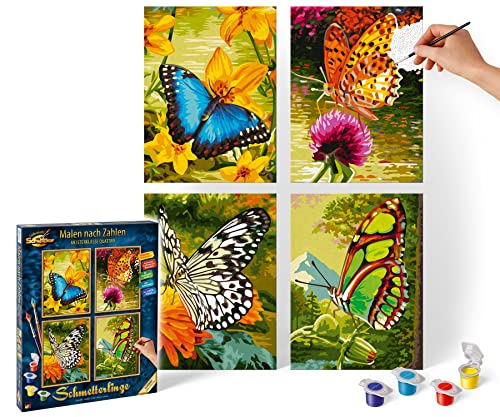 Schipper 609340628 Malen nach Zahlen, Schmetterlinge - Bilder malen für Erwachsene, inklusive Pinsel und Acrylfarben, Quattro je 18 x 24 cm von Schipper