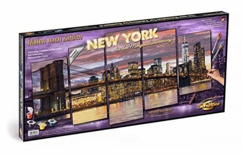 Schipper 609450806 Malen nach Zahlen - New York in der Morgendämmerung - Bilder malen für Erwachsene, inklusive Pinsel und Acrylfarben, Meisterklasse Polyptychon - Profi-Edition, 132 x 72 cm von Schipper