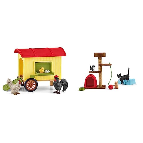 SCHLEICH 42572 Hühnerstall, für Kinder ab 3+ Jahren, FARM WORLD - Spielset & 42501 Spielspaß für niedliche Katzen, für Kinder ab 3+ Jahren, FARM WORLD - Spielset von SCHLEICH