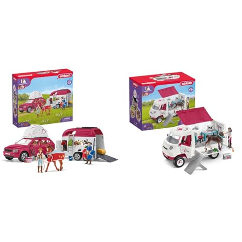 SCHLEICH 42535 Abenteuer mit Auto und Pferdeanhänger & 42439 Mobile Tierärztin mit Hannoveraner Fohlen , für Kinder ab 5-12 Jahren, Horse Club - Spielset von SCHLEICH