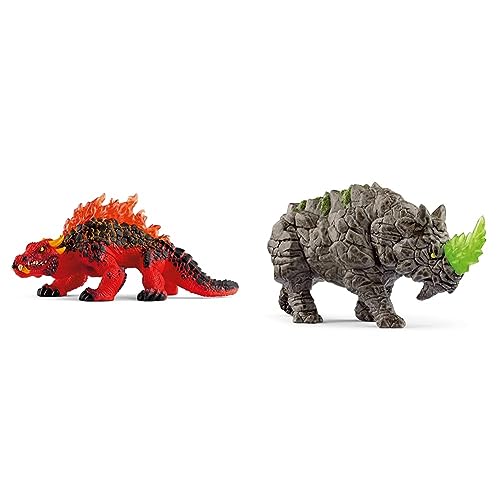 SCHLEICH 70156 Magmawaran, ab 7 Jahren, ELDRADOR Creatures - Spielfigur, 18 x 8 x 8 cm & 70157 Kampfrhino, ab 7 Jahren, ELDRADOR Creatures - Spielfigur, 16 x 6 x 8 cm von SCHLEICH