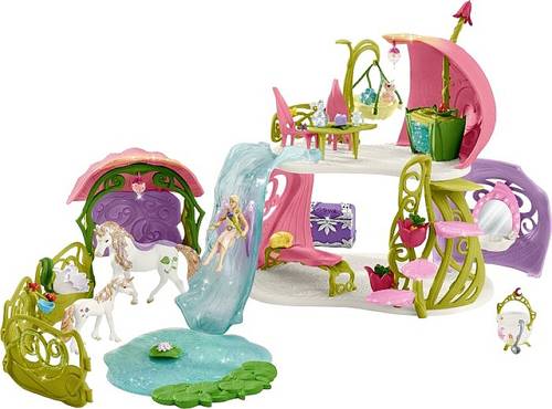 schleich® bayala® 42445 Glitzerndes Blütenhaus mit Einhörnern, See und Stall von Schleich