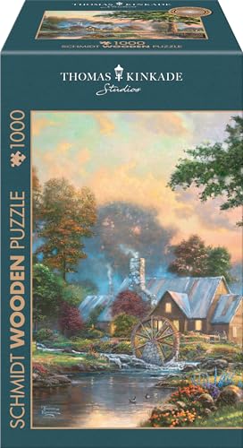 Schmidt Spiele 59797 Am Alten Mühlenbach, Thomas Kinkade, 1000 Teile Holzpuzzle, Mehrfarbig von Schmidt