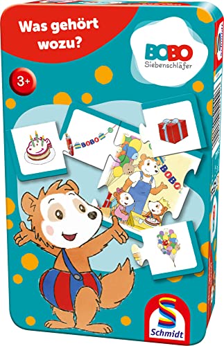 Schmidt Spiele 51442 Bobo Siebenschläfer, was gehört wozu, Bring Mich mit Spiel in der Metalldose, bunt von Schmidt