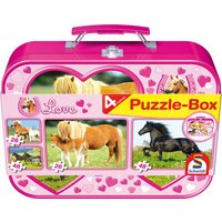 SCHMIDT SPIELE 55588 Kinderpuzzle-Box im Metallkoffer, 2 x 26, 2 x 48 Teile - Pferde von Schmidt Spiele