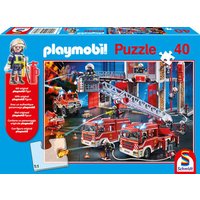 SCHMIDT SPIELE 56380 Kinderpuzzle 40 Teile Feuerwehr mit Add-on (Original Playmobil Figur) von Schmidt Spiele