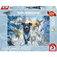 SCHMIDT SPIELE 58558 Puzzle 1000 Teile Hundeliebe, schwarzer Labrador im Schnee von Schmidt Spiele