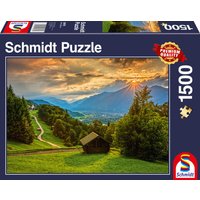 SCHMIDT SPIELE 58970 Puzzle 1500 Teile Sonnenuntergang über dem Bergdorf Wamberg von Schmidt Spiele