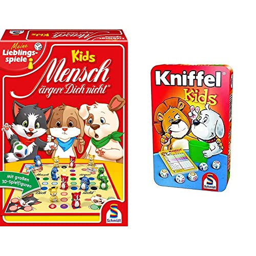 Schmidt Spiele 40534 - Mensch ärgere Dich Nicht Kids & 51245 Kniffel Kids BMM Metalldose von Schmidt