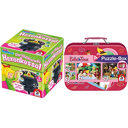 Schmidt Bibi & Tina Bibi Blocksberg-Der blubbernde Hexenkessel 56509, 4 Kinderpuzzle im Metallkoffer, 2x100 und 2x150 Teile von Schmidt