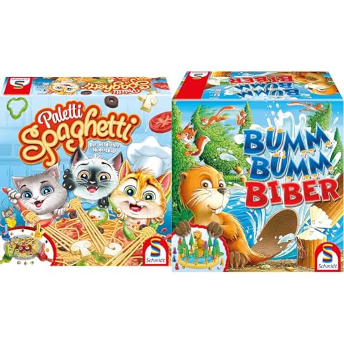 Schmidt Spiele 40626 Paletti Spaghetti, Aktionsspiel für Kinder und Erwachsene & 40618 Bumm Bumm Biber, 3D Action Kinderspiel von Schmidt