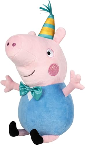 Schmidt Spiele 42830 Peppa Pig, Schorsch Wutz, Party, 37 cm Plüschfigur, Mehrfarbig von Schmidt