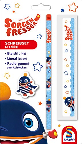 Schmidt Spiele 46306 Sorgenfresser Schreibset (Bleistift, Lineal, Radiergummi), Ping, Blisterkarte-NEU von Schmidt