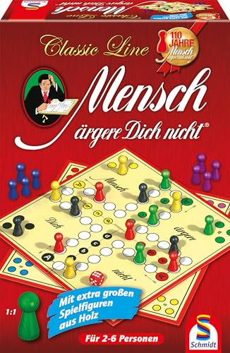 Schmidt Spiele 49085 Classic Line, Mensch ärgere Dich Nicht, mit extra großen Spielfiguren aus Holz, Bunt von Schmidt