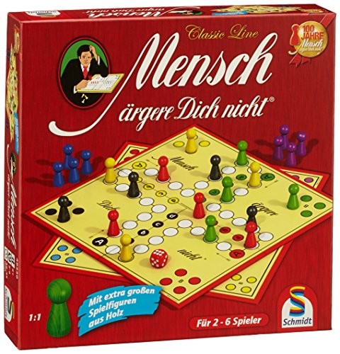 Schmidt Spiele 49330 Classic Line, Mensch ärgere Dich Nicht, mit extra großen Spielfiguren aus Holz, FFP, 2 bis 6 Spieler, bunt von Schmidt